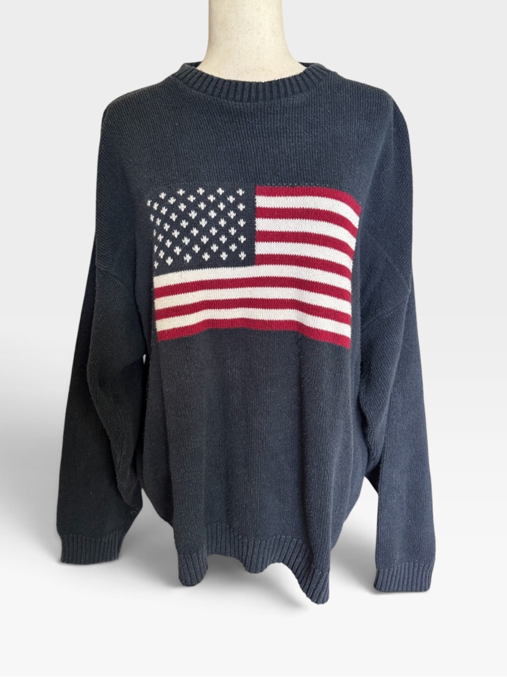 Vintage Navy Blue American Flag Chunky Knit Sweater